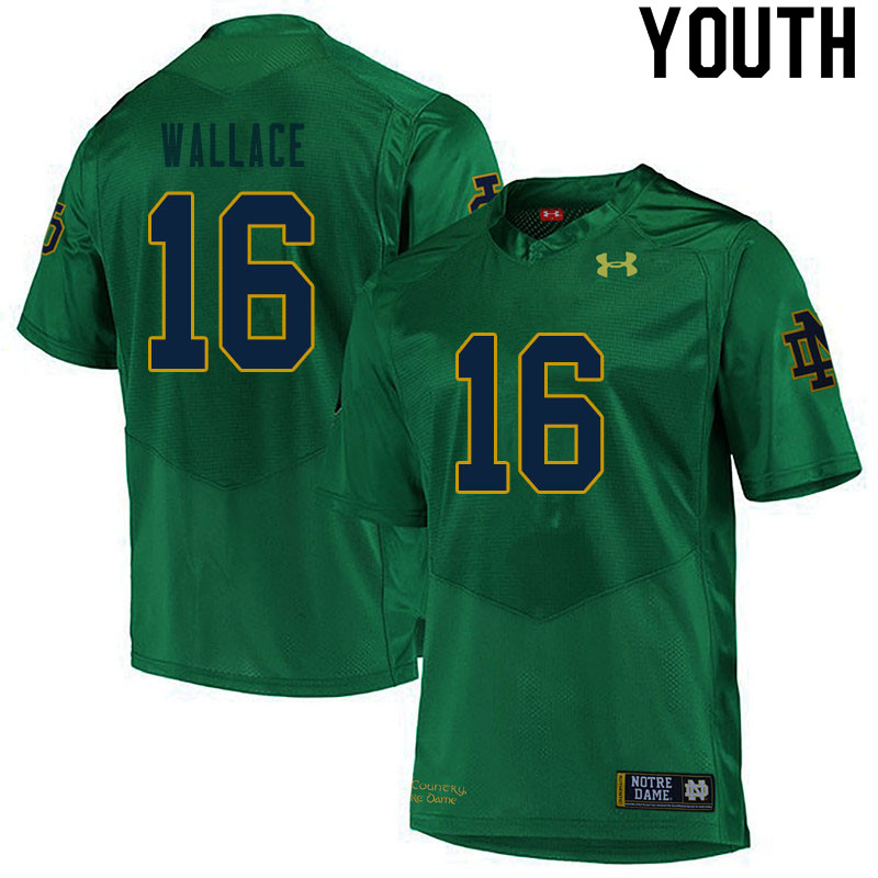 Youth #16 KJ Wallace Notre Dame Fighting Irish College Football Jerseys Sale-Green - Click Image to Close
